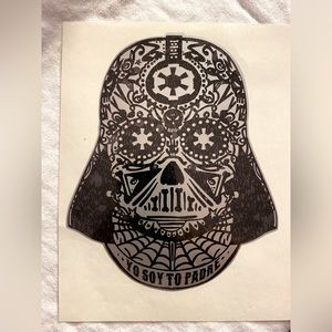 Dearth Vader, day of the dead style vinyl sticker. Black on silver